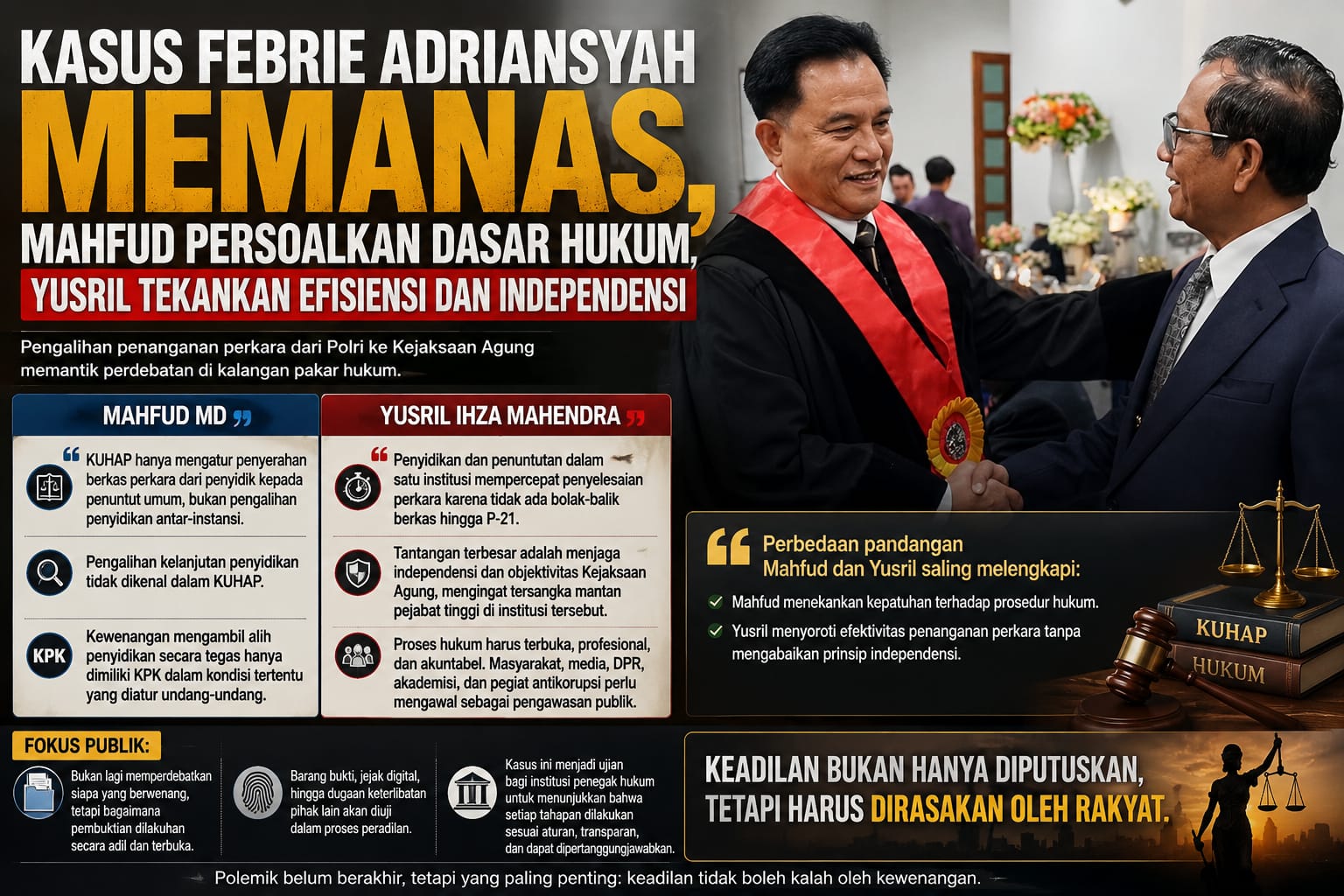 Kasus Febrie Adriansyah Memanas, Mahfud Persoalkan Dasar Hukum, Yusril Tekankan Efisiensi dan Independensi